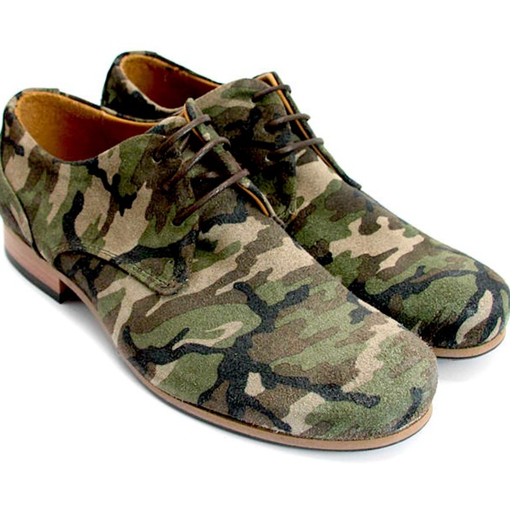 JOHN FLUEVOG - RADIO CBC: women’s Leather & Suede Derby Shoes CAMO